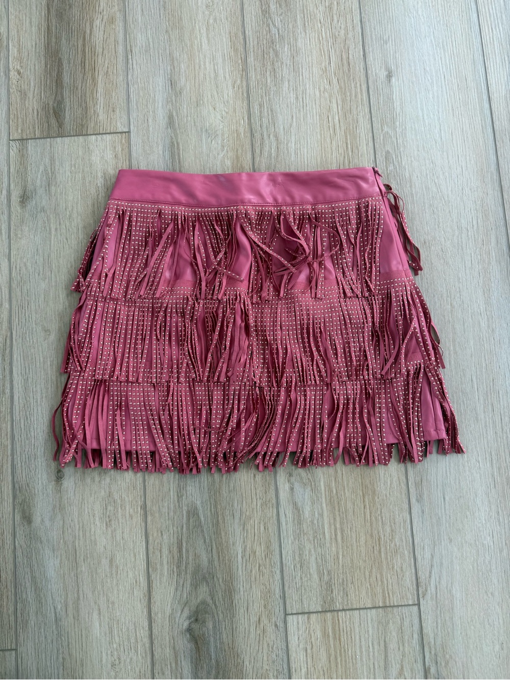 Studded Fringe Mini Skirt in Dusty Rose